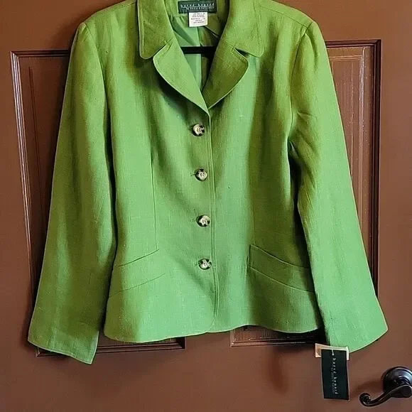 Harve Bernard- Linen Green Jacket With Collar and Buttons Down Front. 14. NWT - Picture 7 of 9